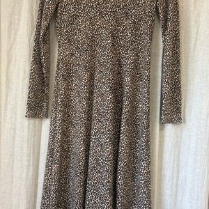 Banana Republic Leopard-Print Long Sleeve Fit & Flare Dress - Brown/Tan
